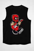 Deadpool Rockstar Baskılı Unisex Siyah Kolsuz Tişört