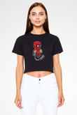 Deadpool Worker Baskılı Siyah Kadın Crop Top Tişört