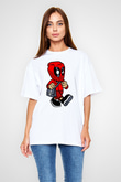 Deadpool Worker Baskılı Unisex Beyaz Oversize Tişört