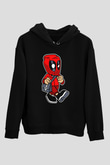 Deadpool Worker Baskılı Unisex Siyah Hoodie