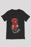 Deadpool Worker Baskılı Unisex Siyah V Yaka Tişört