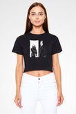 Death Grips Baskılı Siyah Crop Top Kadın Tişört - Tshirt