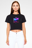 Death Grips Baskılı Siyah Crop Top Kadın Tişört - Tshirt