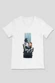 Death Stranding Baskılı Beyaz Unisex V Yaka Tişört - Tshirt