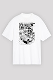 Delinquent Habits Baskılı Beyaz Unisex Oversize Tişört - Tshirt