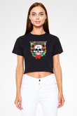 Delinquent Habits Baskılı Siyah Crop Top Kadın Tişört - Tshirt