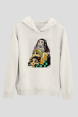 Demon Slayer Baskılı Beyaz Unisex Hoodie