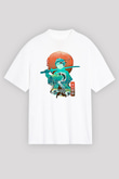 Demon Slayer Baskılı Beyaz Unisex Oversize Tişört - Tshirt
