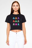 Demon Slayer Baskılı Siyah Crop Top Kadın Tişört - Tshirt