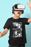 Demon Slayer Baskılı Unisex Siyah Çocuk Tişört - Tshirt