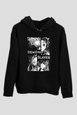 Demon Slayer Baskılı Unisex Siyah Hoodie
