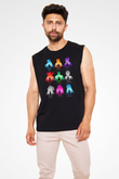 Demon Slayer Baskılı Unisex Siyah Kolsuz Tişört - Tshirt