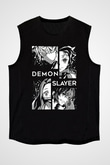 Demon Slayer Baskılı Unisex Siyah Kolsuz Tişört - Tshirt