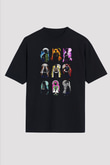 Demon Slayer Baskılı Unisex Siyah Oversize Tişört - Tshirt