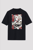 Demon Slayer Baskılı Unisex Siyah Oversize Tişört - Tshirt