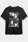 Demon Slayer Baskılı Unisex Siyah Tişört - Tshirt