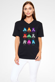 Demon Slayer Baskılı Unisex Siyah V Yaka Tişört - Tshirt