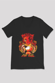 Demon Slayer Baskılı Unisex Siyah V Yaka Tişört - Tshirt
