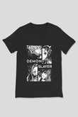 Demon Slayer Baskılı Unisex Siyah V Yaka Tişört - Tshirt