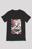 Demon Slayer Baskılı Unisex Siyah V Yaka Tişört - Tshirt