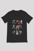 Demon Slayer Baskılı Unisex Siyah V Yaka Tişört - Tshirt