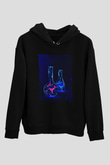 Deney Tüpleri Baskılı Unisex Siyah Hoodie