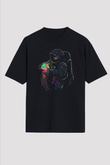 Deniz Altındaki Astronot Baskılı Unisex Siyah Tişört