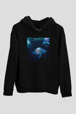 Deniz canlıları Siyah Unisex Kapüşonlu Sweatshirt