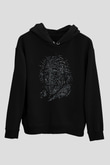 Denklemlerden Oluşan Einstein Silüeti Baskılı Unisex Siyah Hoodie