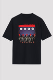Devo Baskılı Unisex Siyah Oversize Tişört