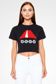 Devo Siyah Crop Top Tişört