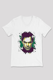 Dexter Baskılı Beyaz Unisex V Yaka Tişört - Tshirt