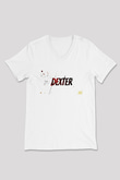 Dexter Baskılı Beyaz Unisex V Yaka Tişört - Tshirt