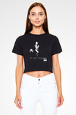 Dexter Baskılı Siyah Crop Top Kadın Tişört - Tshirt