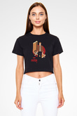 Dexter Baskılı Siyah Crop Top Kadın Tişört - Tshirt