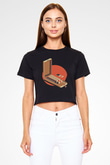 Dexter Baskılı Siyah Crop Top Kadın Tişört - Tshirt