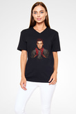Dexter Baskılı Unisex Siyah V Yaka Tişört - Tshirt