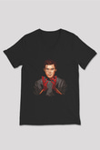 Dexter Baskılı Unisex Siyah V Yaka Tişört - Tshirt