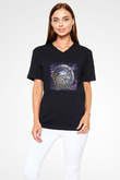 Diamond Head Baskılı Unisex Siyah V Yaka Tişört