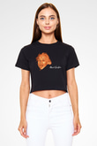 Dil Çıkaran Albert Einstein Baskılı Siyah Kadın Crop Top Tişört