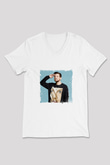 Dillon Francis Baskılı Beyaz V Yaka Unisex Tişört
