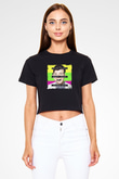 Dillon Francis Baskılı Crop Top Siyah Kadın Tişört
