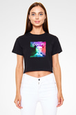 Dillon Francis Baskılı Crop Top Siyah Kadın Tişört