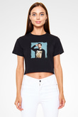 Dillon Francis Baskılı Crop Top Siyah Kadın Tişört