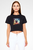 Dimitri Vegas & Like Mike Baskılı Crop Top Siyah Kadın Tişört