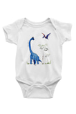 Dinozor Baskılı Beyaz Unisex Bebek Body - Zıbın