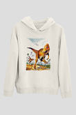 Dinozor Beyaz Unisex Kapşonlu Sweatshirt
