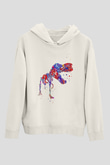 Dinozor Beyaz Unisex Kapüşonlu Sweatshirt