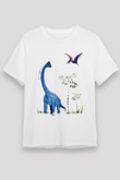 Dinozor Beyaz Unisex Tişört T-Shirt - TişörtFabrikası