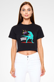 Dinozor Siyah Crop Top Tişört